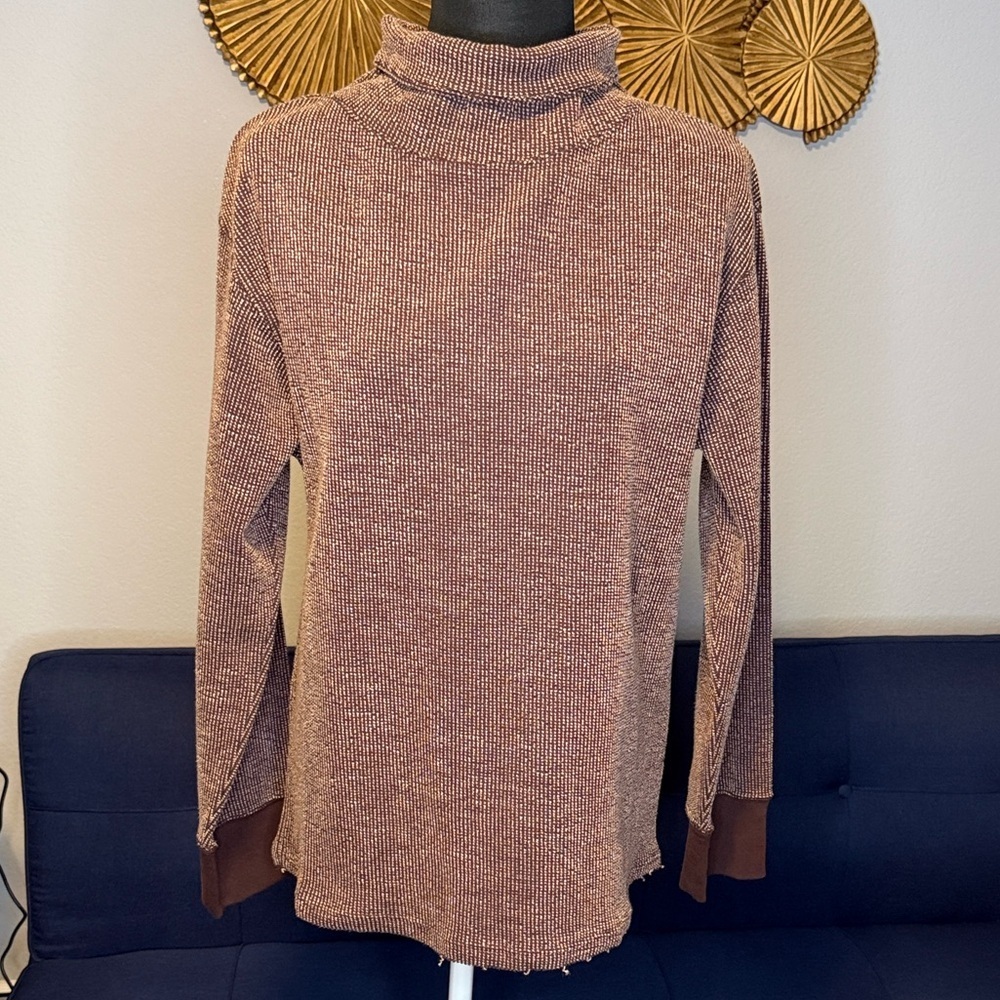 Brown Nike Yoga Turtleneck Therma-fit Waffle Knit Pull-over Sweater size Small